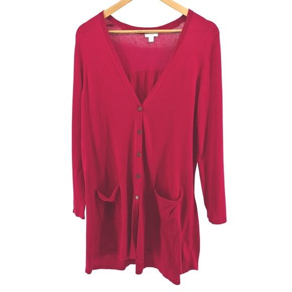 J.Jill Sweaters - J.Jill Red Button Front Longline Cardigan Sweater Pockets Sz L Capsule Layering‎
